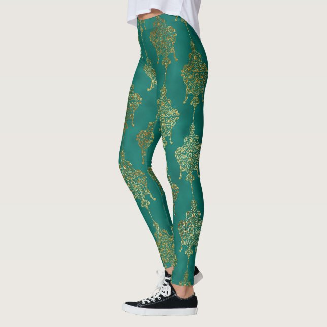 cool eines der typisch grünen Goldfolienmuster Leggings (Links)