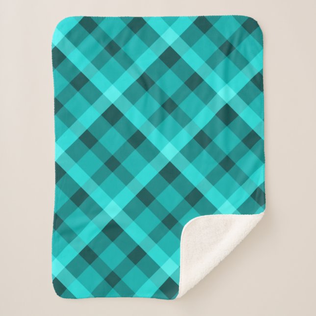 Cool Elegant Türkis Kariert Kleiner Sherpa Blanket Sherpadecke (Vorderseite)