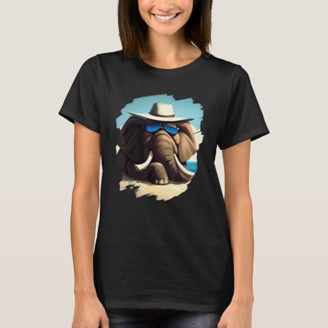 Cool Elephant Wearing Sunglasses Chilling on Beach T-Shirt (Vorderseite)
