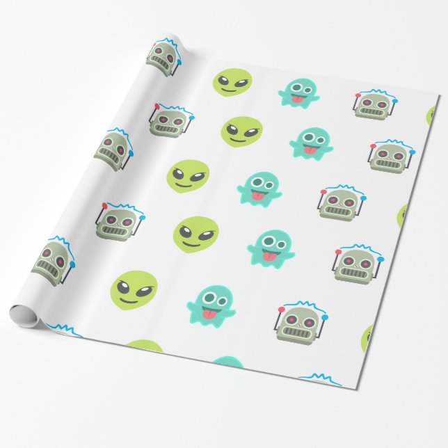 Cool Emoji Alien Ghost Robot Face Pattern Geschenkpapier (Ungerollt)