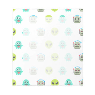 Cool Emoji Alien Ghost Robot Face Pattern Notizblock