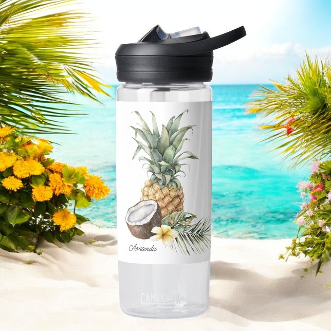 Cool erfrischende tropische Ananas mit Namen Trinkflasche (Personalize with any name!)