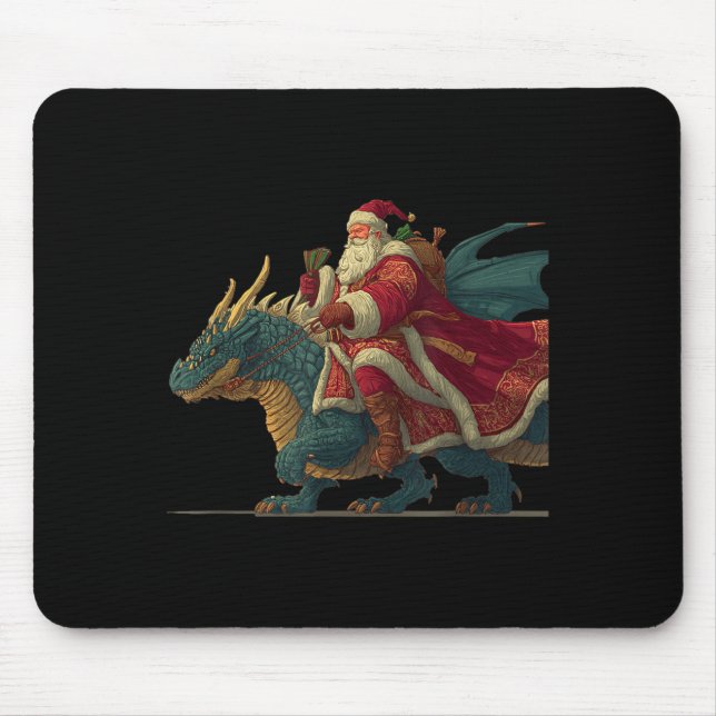Cool Festive Dragon With Riding Santa Claus Look  Mousepad (Vorne)