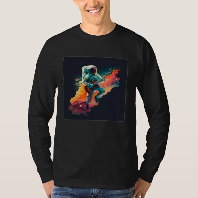 Cool Floating Astronaut Illustration Guitar Moon S T-Shirt (Vorderseite)