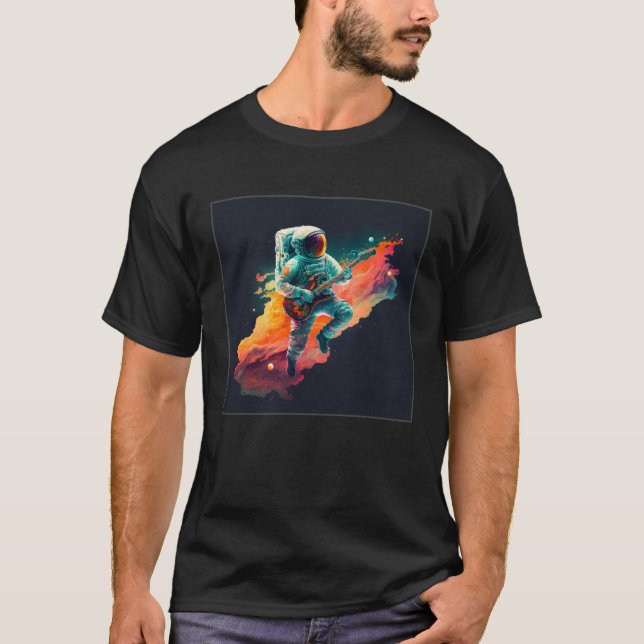 Cool Floating Astronaut Illustration Guitar Moon S T-Shirt (Vorderseite)