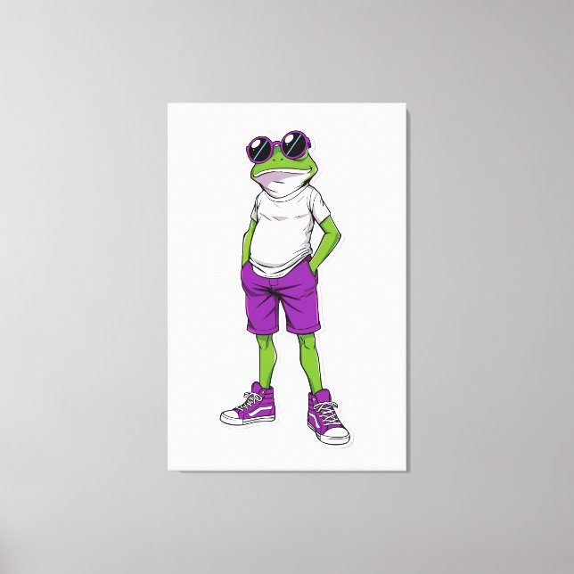 Cool Frog Canvas – Funny Glasses Frog Kids WallArt Leinwanddruck (Vorderseite)