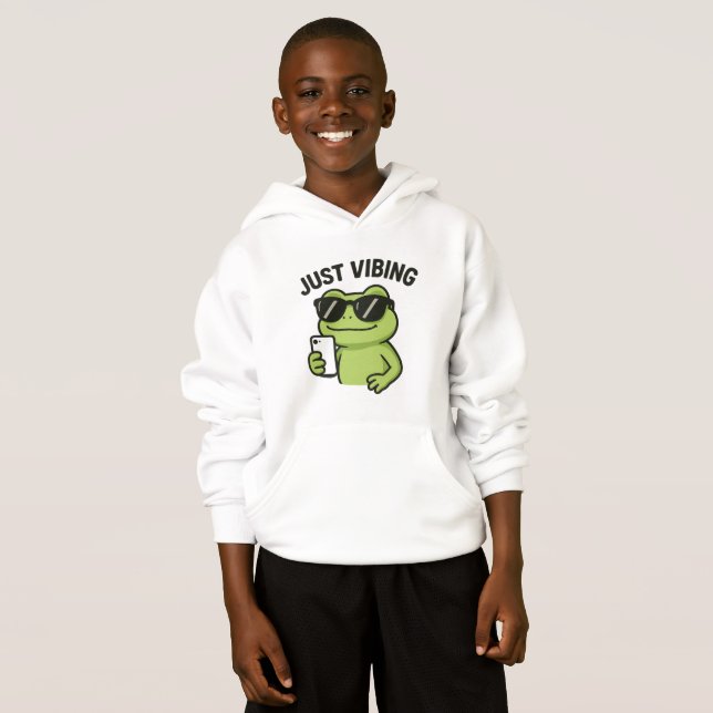 Cool Frog Selfie “Just Vibing” Funny T-Shirt Desig Hoodie (Vorne ganz)
