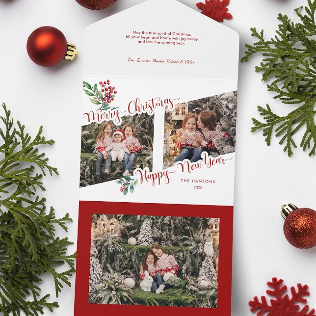 Cool frohe Weihnachtskalligraphie Holly 2-Foto All In One Einladung (Von Creator hochgeladen)
