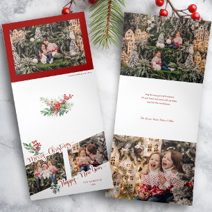 Cool frohe Weihnachtskalligraphie Holly 2-Foto Dreifach Gefaltete Urlaubskarte