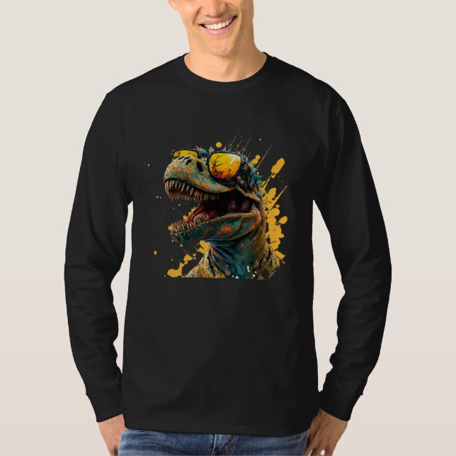 Cool fun dinosaur raptor with sunglasses  4 T-Shirt (Vorderseite)