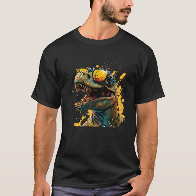 Cool fun dinosaur raptor with sunglasses  4 T-Shirt (Vorderseite)