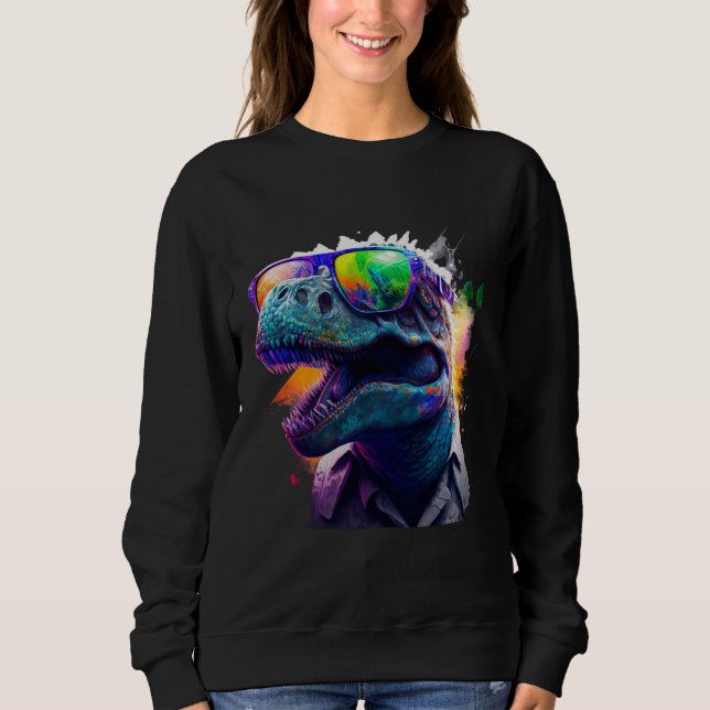 Cool fun dinosaur Rex with sunglasses Sweatshirt (Vorderseite)