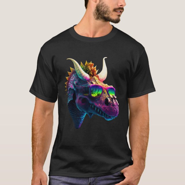 Cool fun dinosaur triceratops sunglasses T-Shirt (Vorderseite)