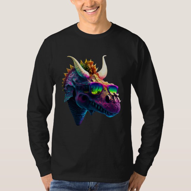 Cool fun dinosaur triceratops sunglasses T-Shirt (Vorderseite)