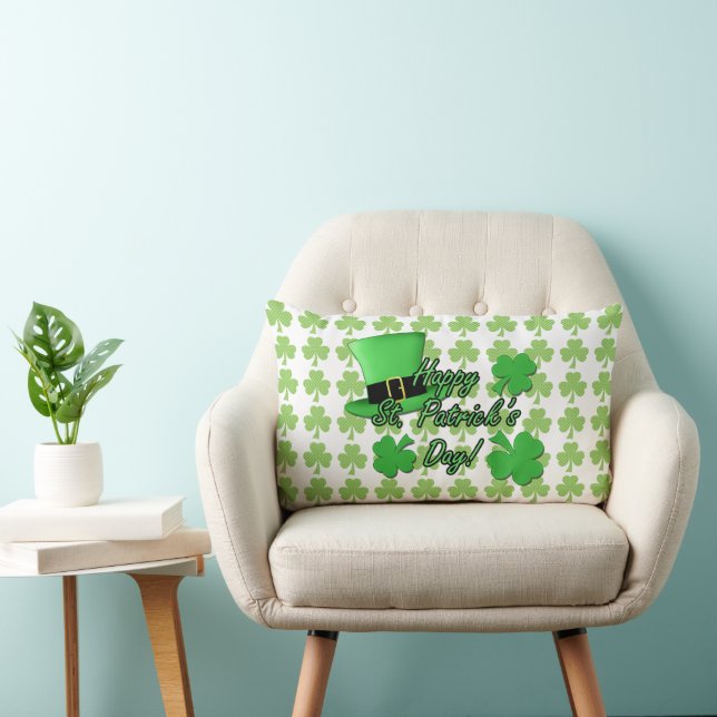 Cool fun Green top hat Shamrocks Patrick Day white Lendenkissen (Stuhl )