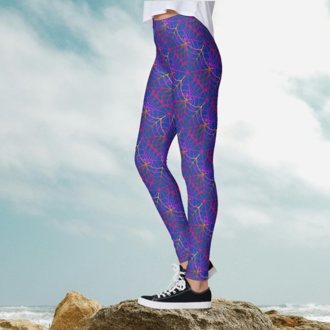 Cool Fun Lila Blue Halloween Spider Webmuster Leggings (Von Creator hochgeladen)