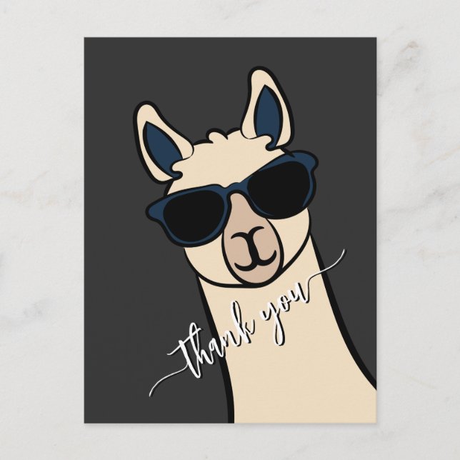 Cool Funny Llama mit Sonnenbrille Alpaca Danke Postkarte (Vorderseite)