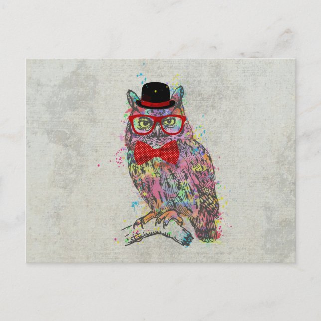Cool funny trendy colourful watercolours owl postkarte (Vorderseite)