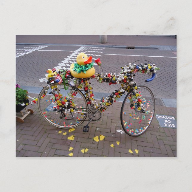 Cool Funny Yellow Duck Bicycle in Amsterdam Postkarte (Vorderseite)
