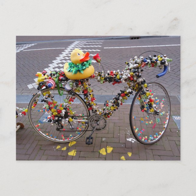 Cool Funny Yellow Duck Bicycle in Amsterdam Postkarte (Vorderseite)