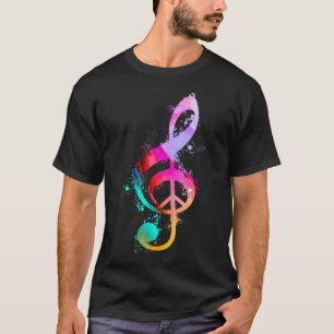 Cool G Clef Musical Note Peace Sign Hippie 60er T-Shirt
