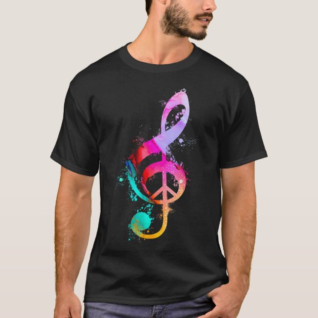 Cool G Clef Musical Note Peace Sign Hippie 60er T-Shirt (Vorderseite)
