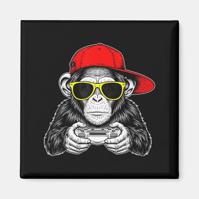 Cool Gamer Monkey With Controller Funny Gaming Vid Magnet (Vorne)