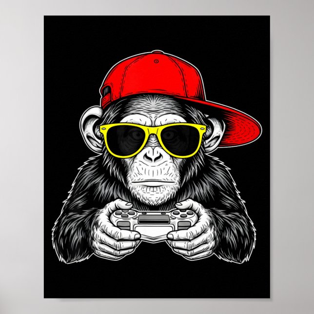 Cool Gamer Monkey With Controller Funny Gaming Vid Poster (Vorne)