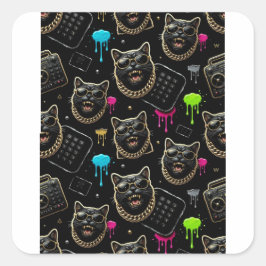 Cool Gangster Cat Neon Graffiti Streetwear Planner Quadratischer Aufkleber