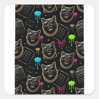 Cool Gangster Cat Neon Graffiti Streetwear Planner Quadratischer Aufkleber