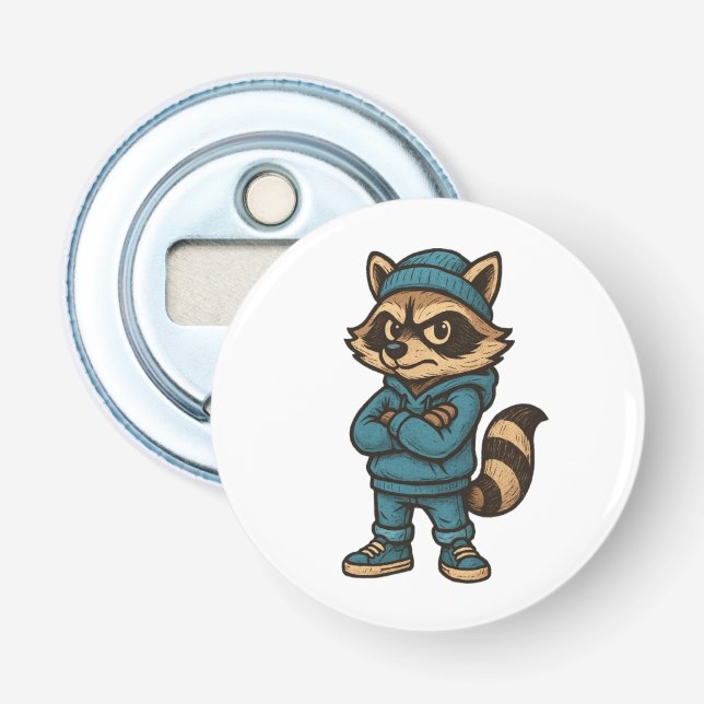 Cool Gangster Raccoon - Urban Streetwear Animal Ho Flaschenöffner (Vorderseite)