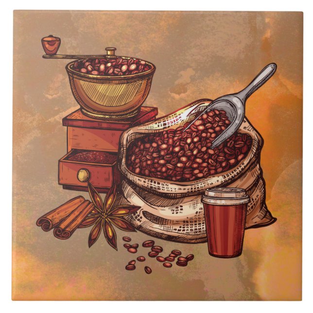 cool gefärbte Kaffeedekor Fliese (Vorderseite)