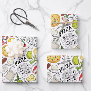 cool gefliestes Pizza-Party Geschenkpapier Set