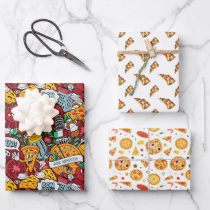 cool gefliestes Pizzas-Party Geschenkpapier Set