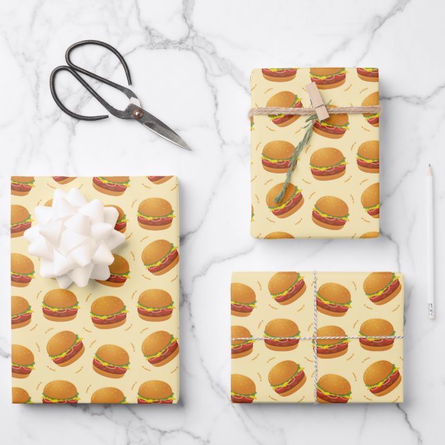 cool gekachelte Fast Food Hamburger-Fliesen Geschenkpapier Set (Vorderseite)
