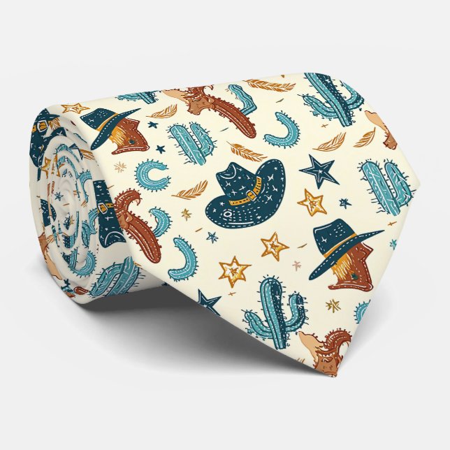 Cool gekachelter Cowboymuster Western Krawatte (Gerollt)