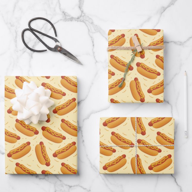 cool gekacheltes Hotdog-Fastfood-Muster Geschenkpapier Set (Vorderseite)