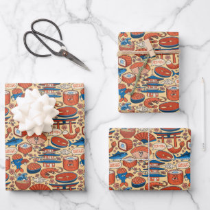cool gekacheltes japanisches Lebensmittelmuster Geschenkpapier Set