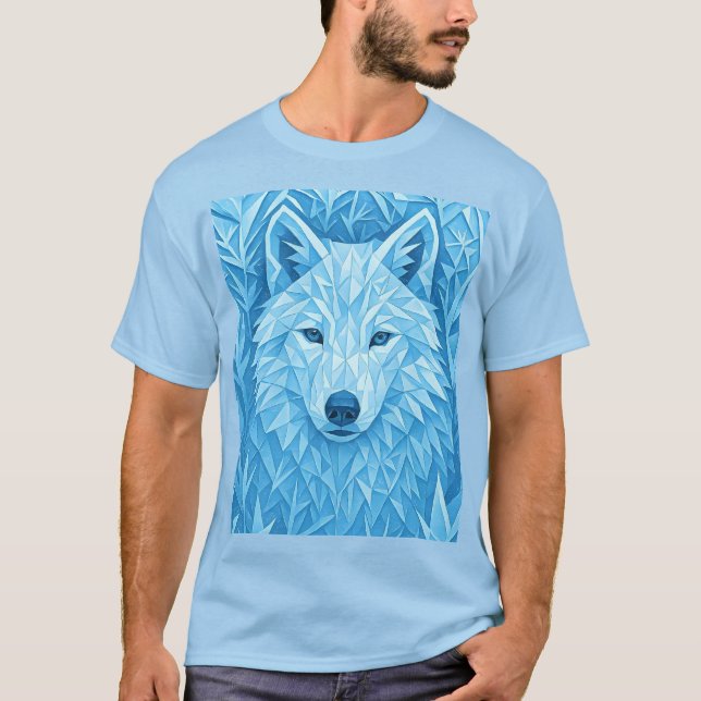 Cool Geometric Blue Wolf Low Poly Graphic All Over T-Shirt (Vorderseite)