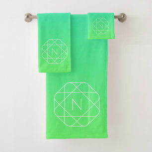 Cool Geometrisches Monogramm   Blue & Lime Green O Badhandtuch Set