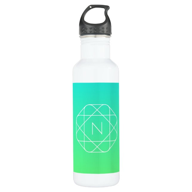 Cool Geometrisches Monogramm | Blue & Lime Green O Edelstahlflasche (Vorderseite)