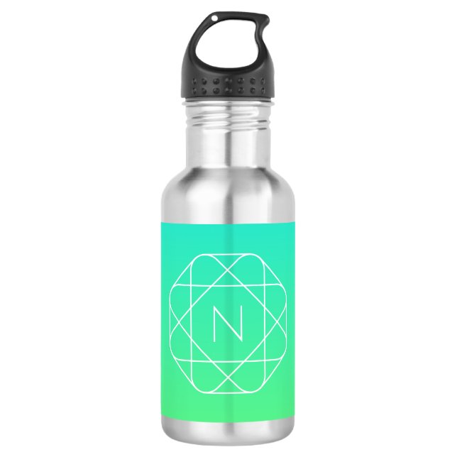 Cool Geometrisches Monogramm | Blue & Lime Green O Edelstahlflasche (Vorderseite)
