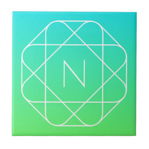 Cool Geometrisches Monogramm Blue & Lime Green O Fliese