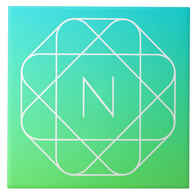Cool Geometrisches Monogramm | Blue & Lime Green O Fliese (Vorderseite)