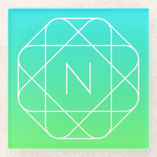 Cool Geometrisches Monogramm | Blue & Lime Green O Glasuntersetzer (Vorderseite)