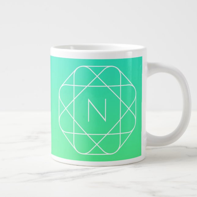 Cool Geometrisches Monogramm | Blue & Lime Green O Jumbo-Tasse (Rechts)