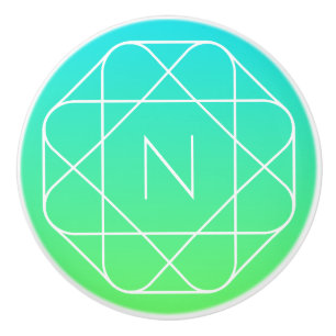Cool Geometrisches Monogramm   Blue & Lime Green O Keramikknauf