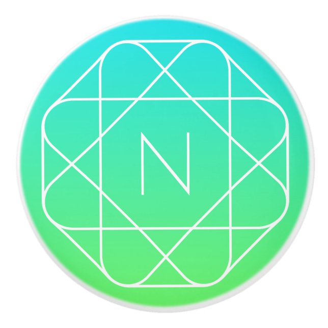 Cool Geometrisches Monogramm | Blue & Lime Green O Keramikknauf (Vorderseite)