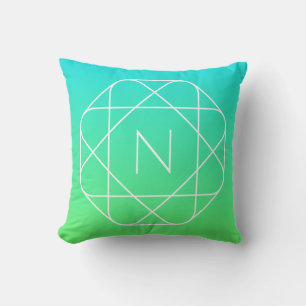 Cool Geometrisches Monogramm   Blue & Lime Green O Kissen