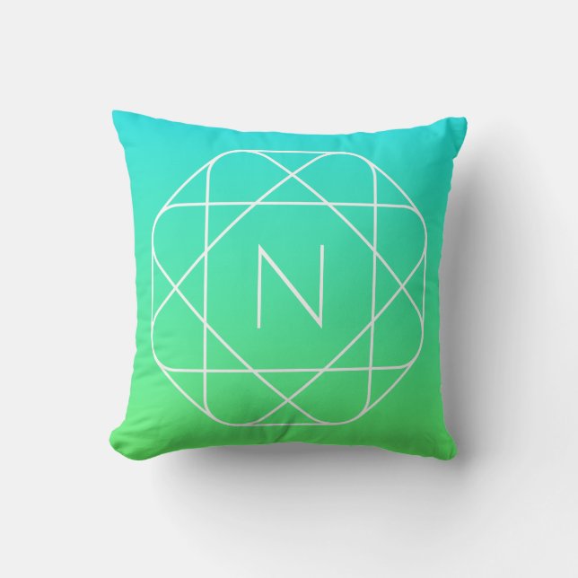 Cool Geometrisches Monogramm | Blue & Lime Green O Kissen (Vorderseite)